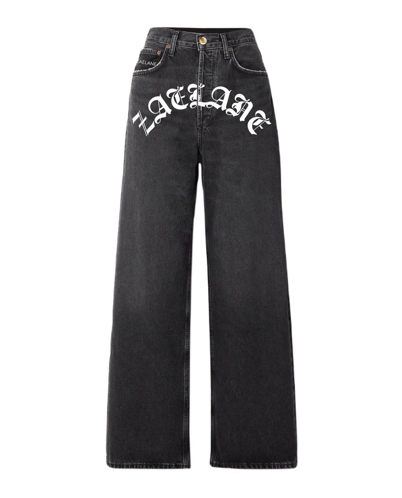 Old English Print Denim Pants