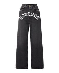 Old English Print Denim Pants